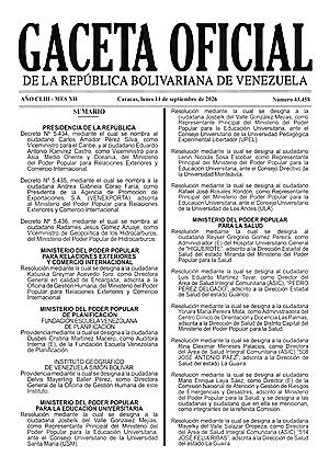 Gaceta Oficial #43458 14/09/2026 1 Gaceta Oficial