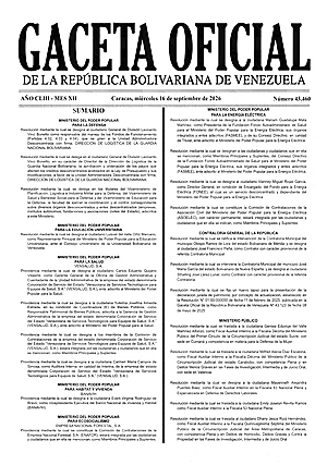 Gaceta Oficial #43460 16/09/2026 1 Gaceta Oficial