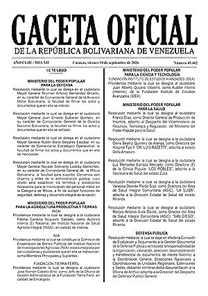 Gaceta Oficial #43462 18/09/2026 1 Gaceta Oficial