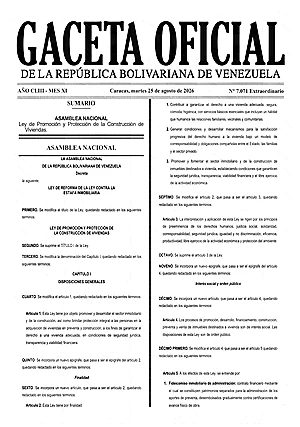 Gaceta Oficial Ley de Promoción y Construcción de Viviendas Extraordinaria #7071 25/08/2026 1 Gaceta Oficial Extraordinaria