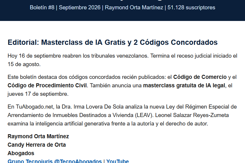 Boletín Legal #8 - Masterclass IA Gratis y 2 Códigos Concordados 1 Boletín Legal #8 - Masterclass IA Gratis y 2 Códigos Concordados