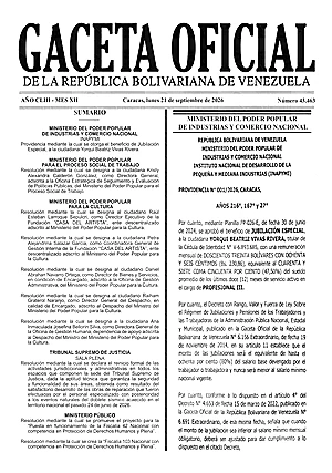 Gaceta Oficial #43463 21/09/2026 1 Gaceta Oficial