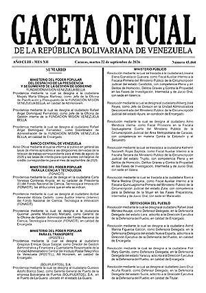 Gaceta Oficial #43464 22/09/2026 1 Gaceta Oficial