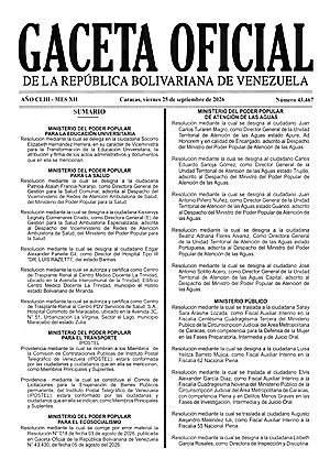 Gaceta Oficial #43467 25/09/2026 1 Gaceta Oficial