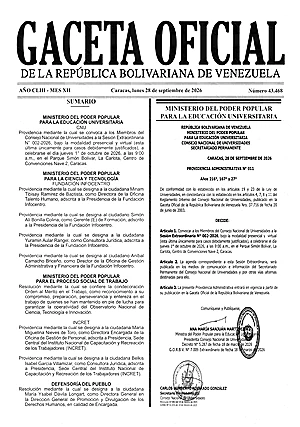 Gaceta Oficial #43468 28/09/2026 1 Gaceta Oficial