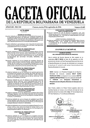Gaceta Oficial #43469 29/09/2026 1 Gaceta Oficial