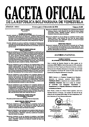 Gaceta Oficial #43485 22/10/2026 1 Gaceta Oficial